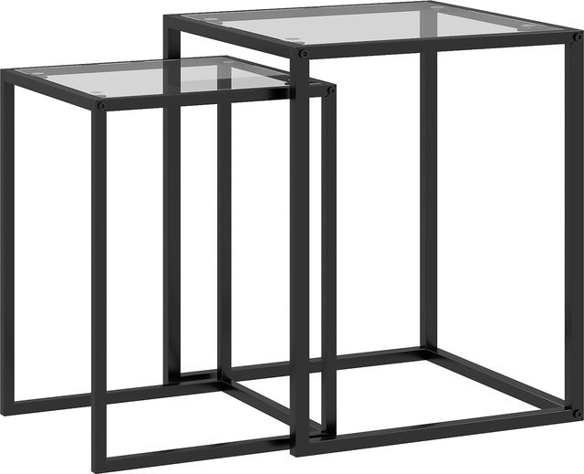 HOMCOM 2er Set Beistelltische modern aus Glas und Stahl in Schwarz - Bild 1