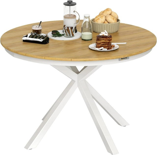 Outsunny Gartentisch aus Aluminium und Kunststoff in Teak-Optik, B: 118 cm, H: 74 cm - Bild 1