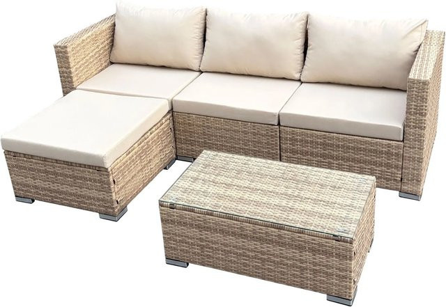 SVITA QUEENS Gartenlounge 5-tlg. Gartenmöbel Set Sitzgruppe Polyrattan in Beige mit Polsterung und UV-beständigem Stahlgestell - Bild 1