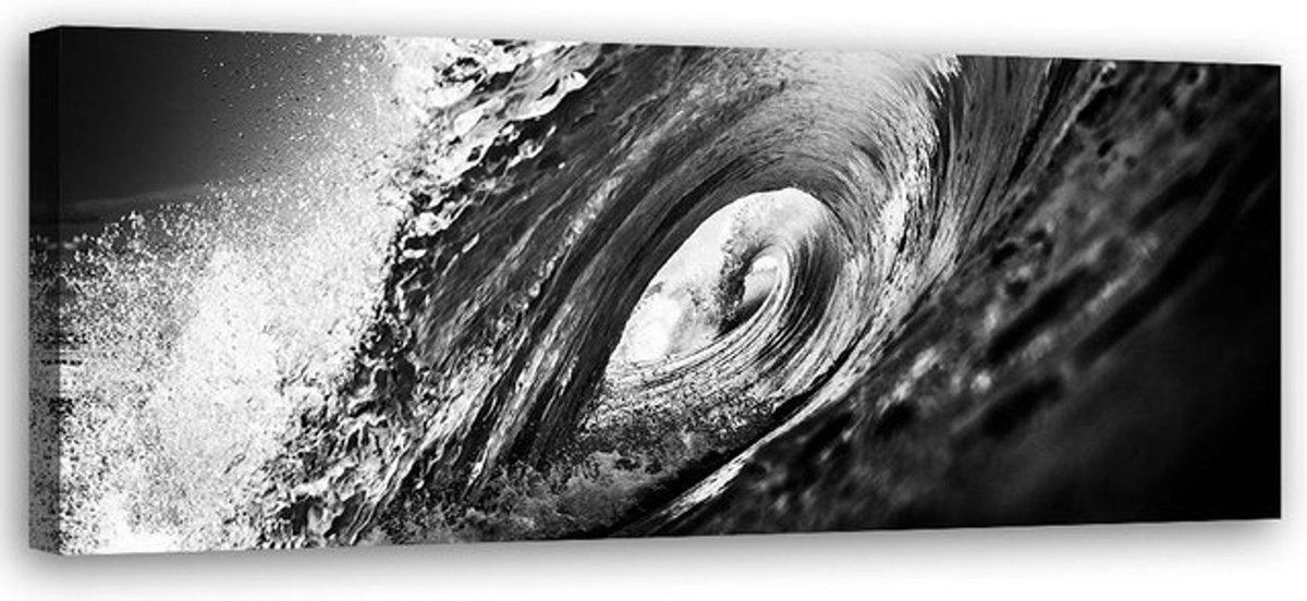 Feeby Leinwanddruck Schwarz-weiße Welle Abstrakt Maritim in Grau, B/H: 90 x 30 cm - Bild 1