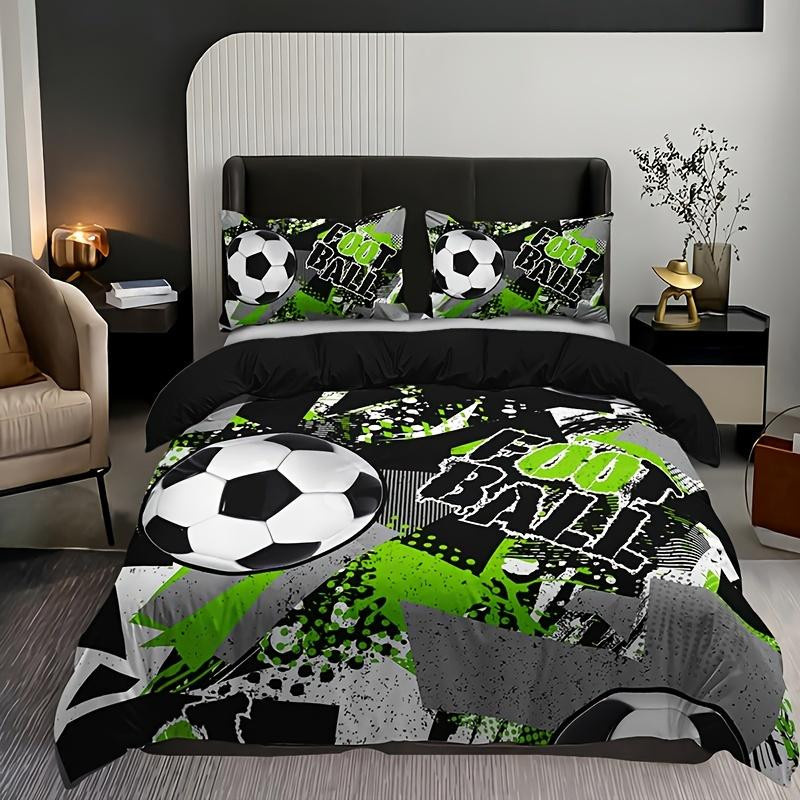 Bettwäsche-Set Fußball Design von Binchi Outdoor Product, weiches Microfaser-Bettbezug-Set mit 1 Bettbezug und 2 Kissenbezügen, Mehrfarbig, B/H: 135 x 200 cm - Bild 3