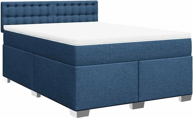 vidaXL Boxspringbett mit Matratze in Blau und Weiß, Hybrid-Design mit Taschenfederkern, B/T/H: 140 x 190 cm - Bild 1