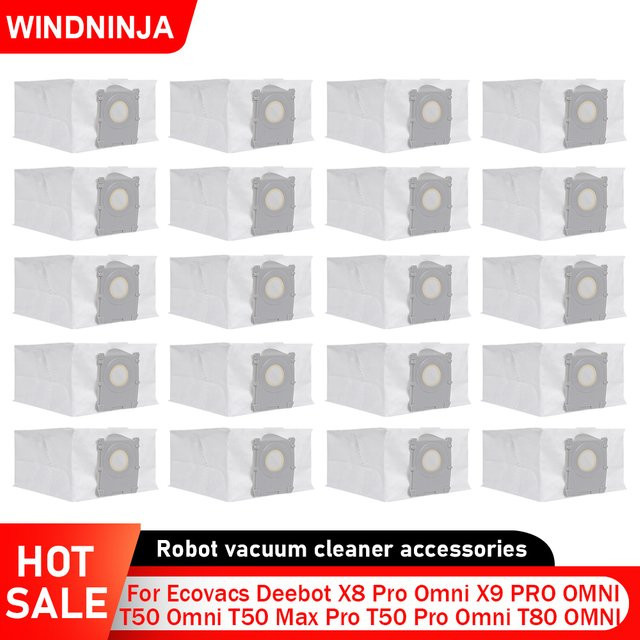 WINDNINJA Staubbeutel in Weiß für Ecovacs Deebot X8 Pro Omni, X9 PRO OMNI, T50 Omni, T50 Max Pro, T50 Pro Omni, T80 OMNI und Yeedi S14 Roboterstaubsauger Zubehör - Bild 1