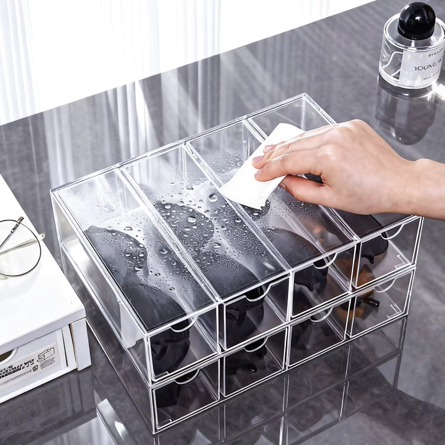 Multifunktionale Acryl-Aufbewahrungsbox für Sonnenbrillen in Transparent und Weiß im Schubladenstil - Bild 3