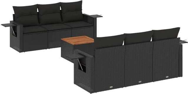 vidaXL 7-teilige Garten-Sofagarnitur aus Polyrattan in Schwarz mit Kissen und Stauraum - Bild 1