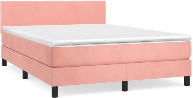 vidaXL Boxspringbett mit Matratze in Rosa, Hybrid-Design aus Samt, B/T: 140 x 200 cm - Bild 1