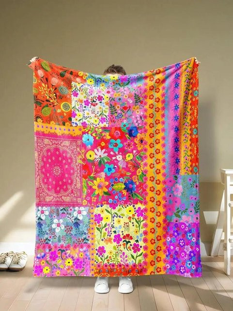 JMG Household Supplies Florale Flanelldecke im Bohemischen Stil, Mehrfarbig, B/T: 130 x 150 cm - Bild 1