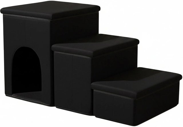 Relaxdays Hundetreppe aus MDF in Schwarz mit 3 Stufen, faltbar und rutschfest, B/H/T: 75 x 43 x 33 cm - Bild 1