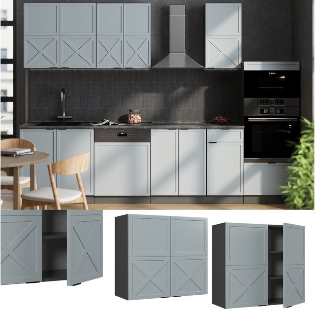 Vicco Hängeschrank Fame-Line für die Küche in Anthrazit und Hellblau-Grau mit Soft-Close-Scharnieren und Breite: 80 cm - Bild 1