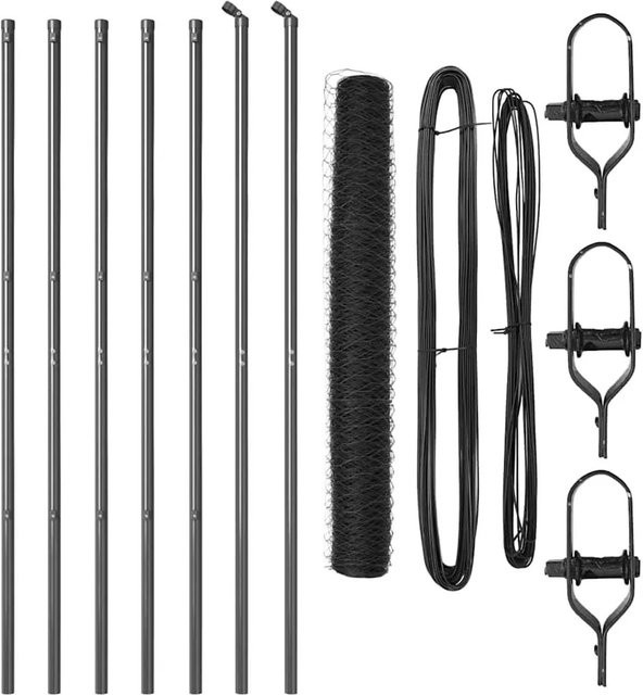 vidaXL Zaunpfosten aus Stahl und PVC in Grau, 10 Stück, Höhe: 1,4 m, Maschenweite: 32 mm - Bild 1