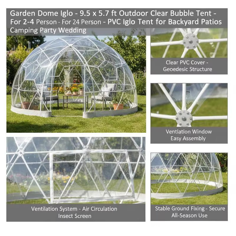 Gartendom Transparentes Blasenzelt aus PVC, Geodätisches Kuppelgewächshaus mit Fenster, B: 290 cm, H: 170 cm, Farbe: Weiß - Bild 5