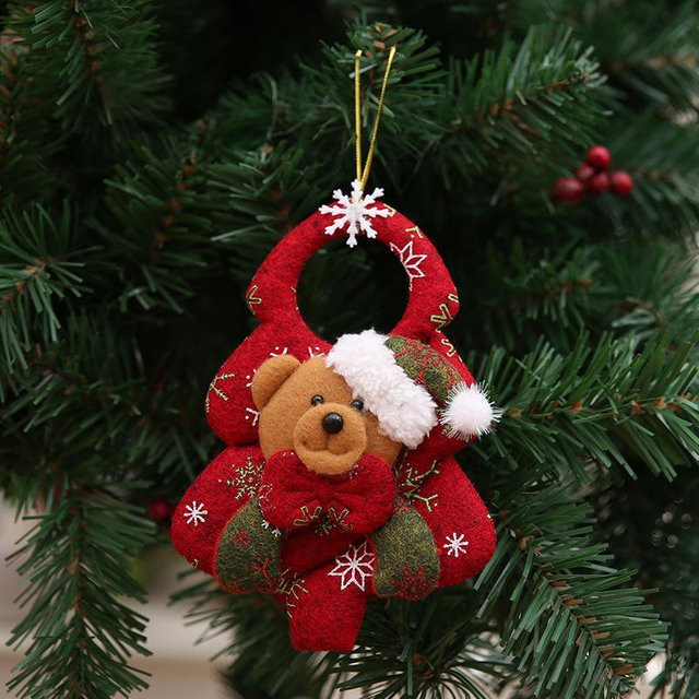 4er-Set Weihnachtsbaum Anhänger von Yiran Furniture aus Vliesstoff mit dreidimensionalen Weihnachtsmann und Tierfiguren in Rot - Bild 1
