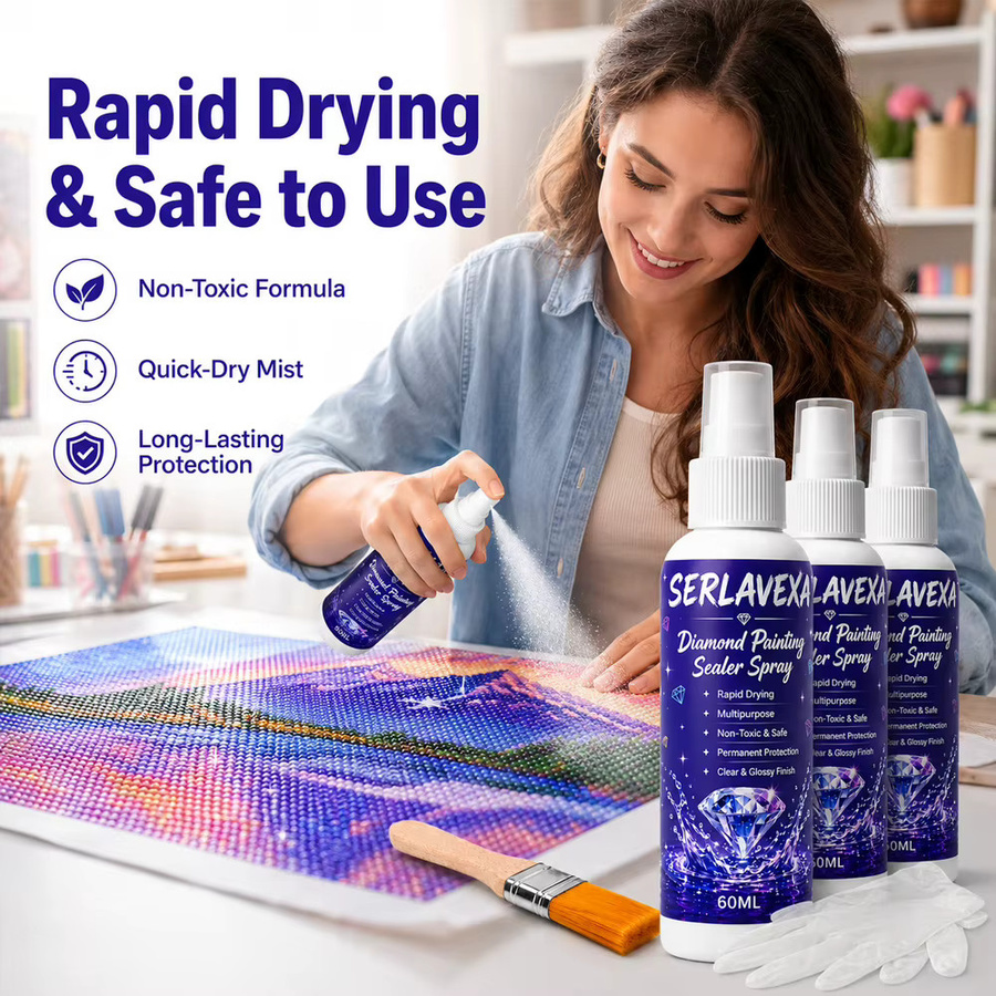 SERLAVEXA Diamantmalerei-Versiegelungsspray im 3er-Set, 60 ml pro Flasche, transparenter Bastelkleber-Spray für Kunstperlen und Puzzle-Fixierer - Bild 4
