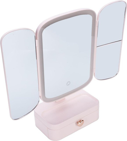 Koogeelife Tischleuchte mit Make-up-Spiegel und Organizer, dimmbar mit 3 Farbtemperaturen, USB-wiederaufladbar, grau