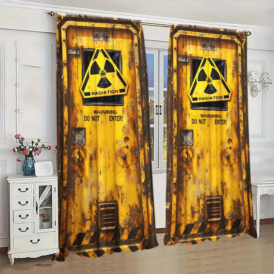 VOZMIO 2-teiliges Set dekorative Vorhänge mit nuklearem Strahlung Warnschild-Design in Aesthetic-Optik - Bild 5