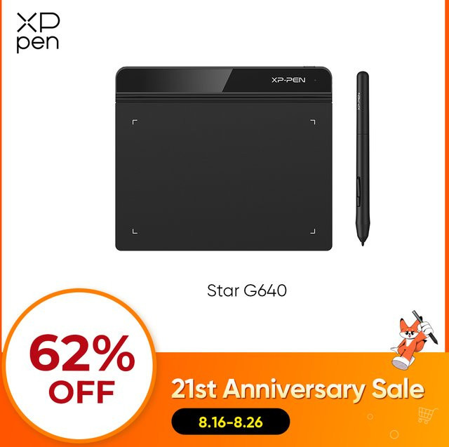 XPPen Star G640 Grafiktablett in Schwarz mit 6 Zoll Arbeitsfläche und 8192 Druckstufen für digitales Zeichnen und Online-Unterricht - Bild 1