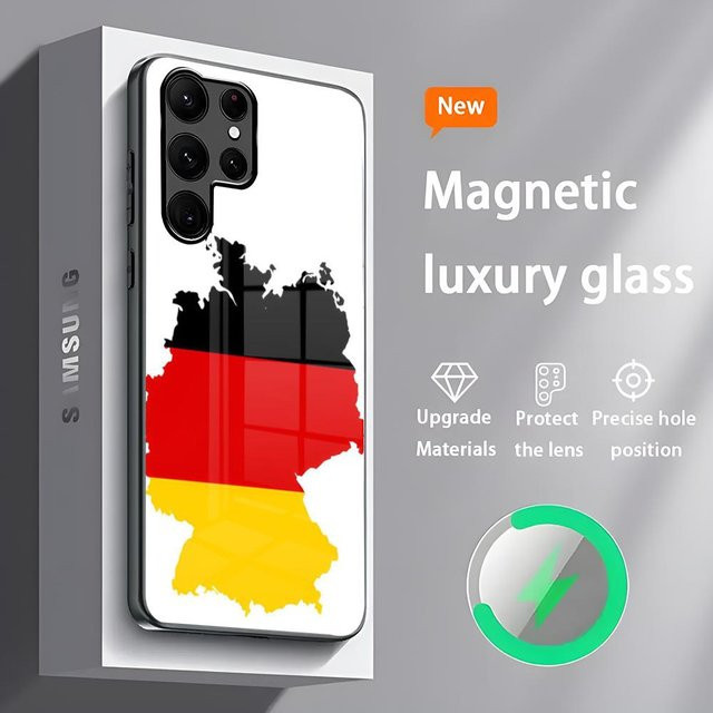 Magnetische Glas Handyhülle mit Deutsche Flagge für Samsung Galaxy S24 Ultra, S23, S22, S21, S20 Plus, Note20 in Multicolor - Bild 1