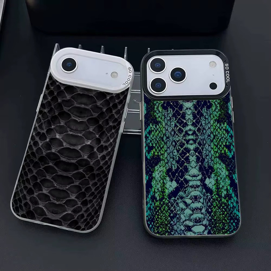 Luxus Handyhülle mit Schlangenledermuster für Apple iPhone 17 17Air 16 15 14 13 12 11 Pro Max Plus in Silber - Bild 2