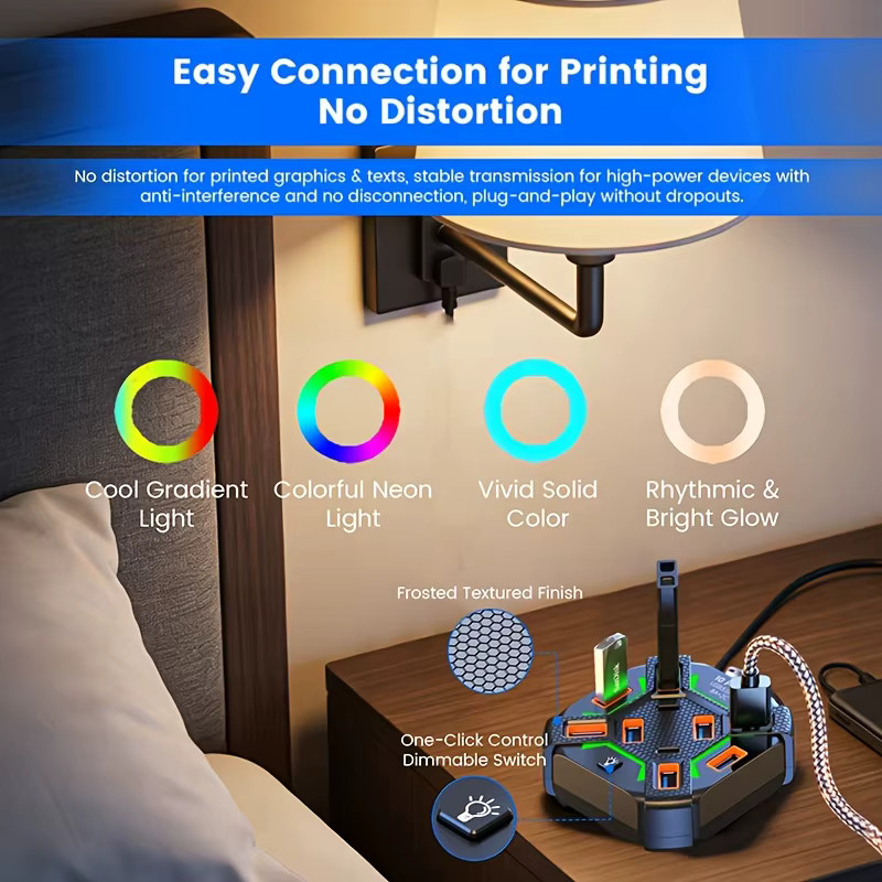 USB-C Dockingstation mit 7 USB 3.0 Ports und RGB-Beleuchtung, stromversorgter Multi-USB-Splitter für Laptop und PC, Schwarz - Bild 4