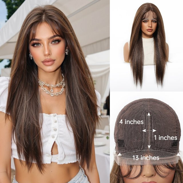 GEMMA Lace-Front-Haarperücke, honigbraun, lange, gerade, hitzebeständig - Bild 1