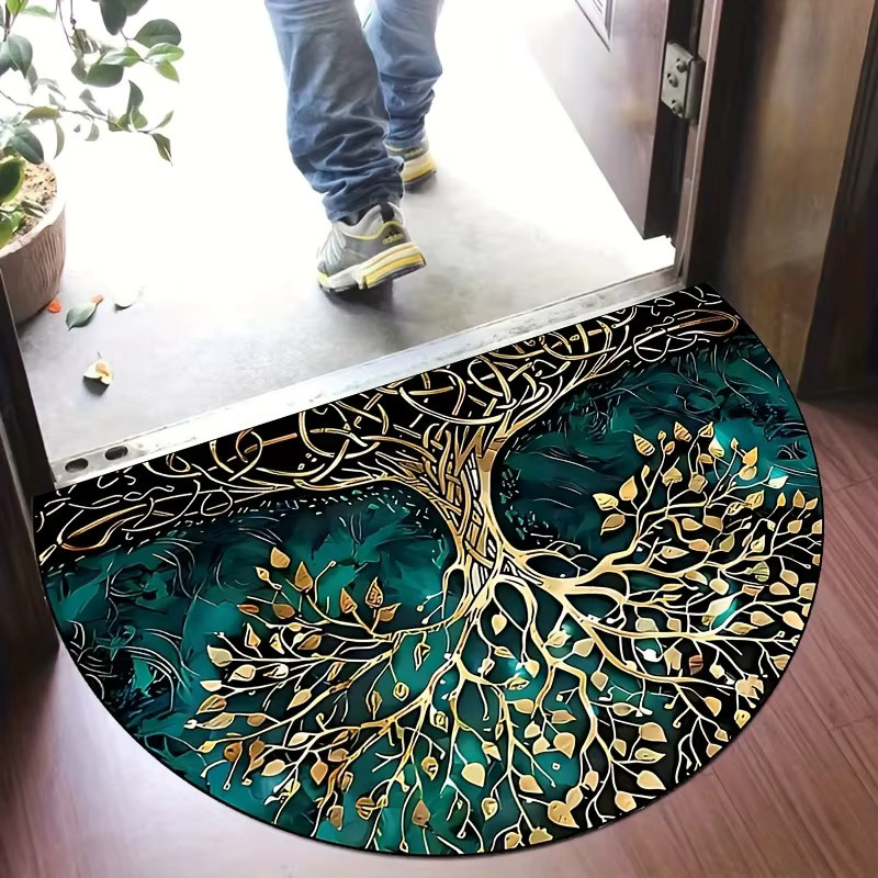 VIKAMA Life Tree Halbkreis-Willkommens-Fußmatte, rutschfester Teppich in Multicolour für Eingangsbereich, Wohnzimmer und Schlafzimmer, B/T: 60 x 40 cm - Bild 4