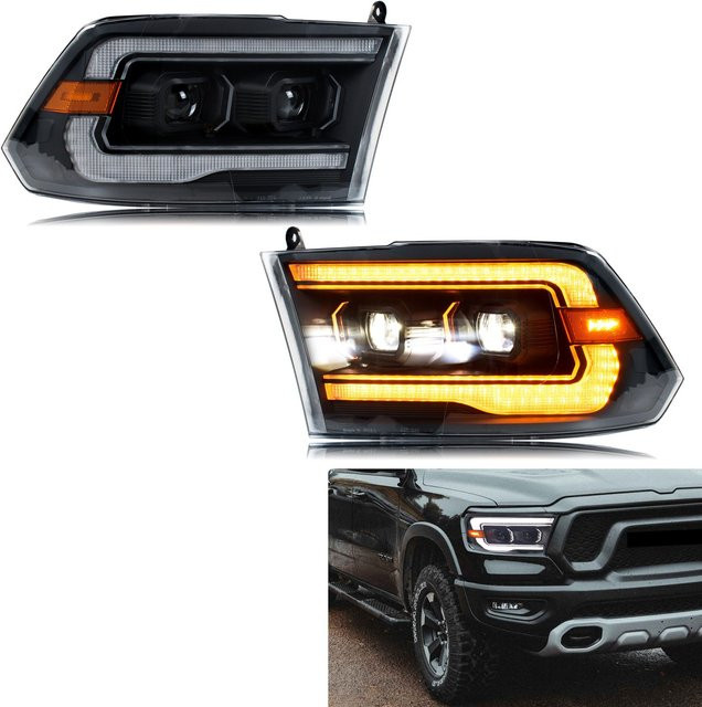 LED-Scheinwerfer für Dodge Ram 1500 2500 3500 4. Generation 2009–2018 mit Dual-Projektor, DRL und sequentieller Anzeige in Schwarz - Bild 1