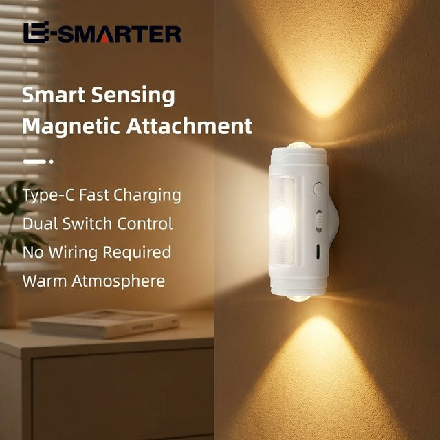 ESMARTER Mini-Nachtlampe mit Bewegungssensor und Magnet, weiß, wiederaufladbar - Bild 1