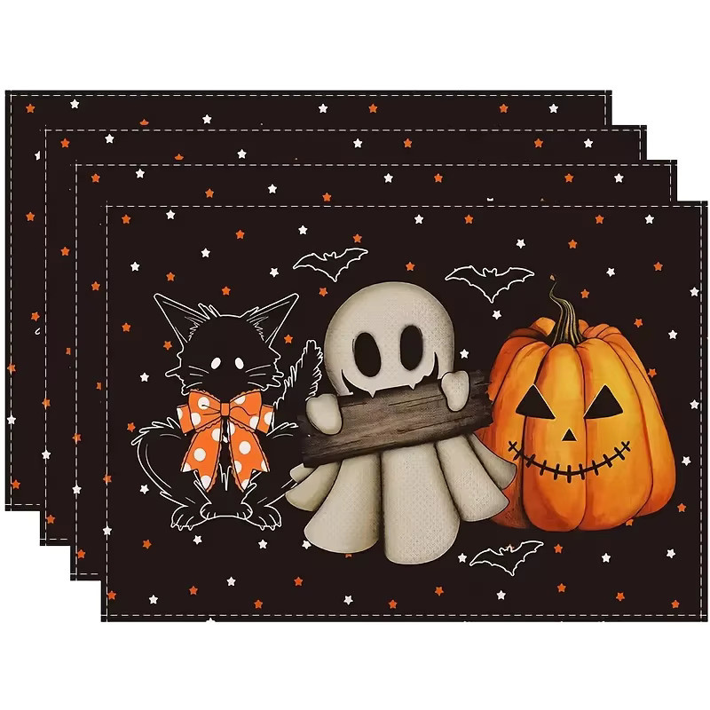 VIKAMA 4-teiliges Halloween-Tischset Set mit schwarzer Katze und Geist in Schwarz - Bild 5