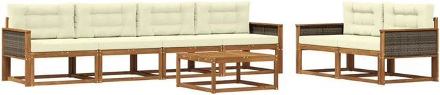 vidaXL Outdoor-Sofagarnitur aus massivem Akazienholz mit 7-teiligem Set und Kissen in Natur und Creme - Bild 1