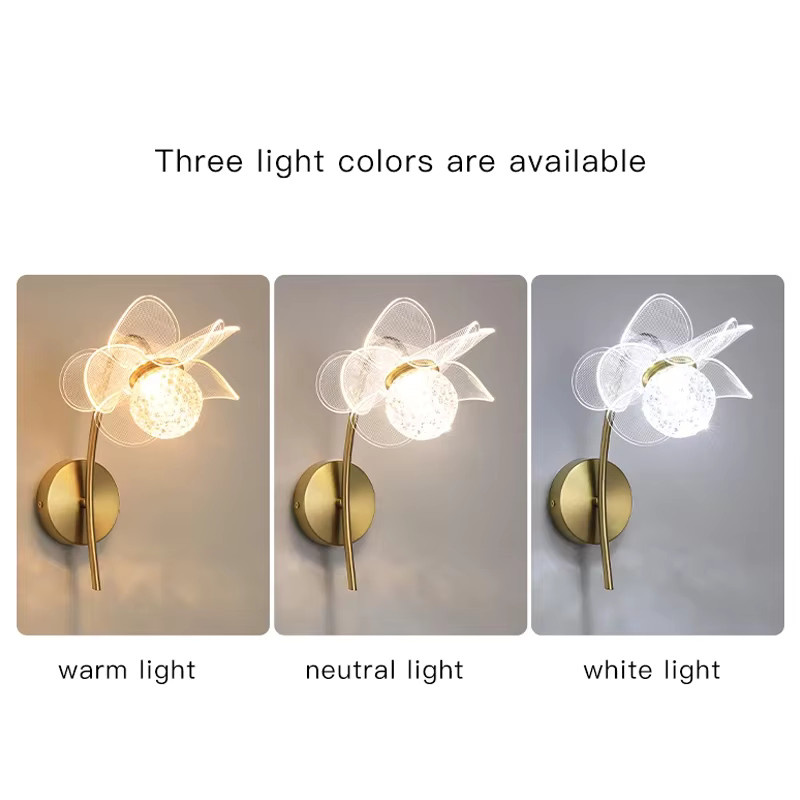 Moderne LED Wandlampe in Blumenform aus Acryl und Metall für Wohnzimmer und Schlafzimmer, Farbe Weiß/Gold, Warmweiß - Bild 2