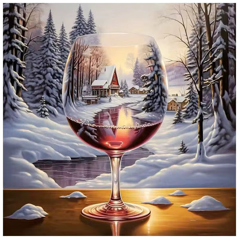 HUACAN Diamantmalerei Set Winter Haus Wald Landschaft als Mosaik Wanddeko in Mehrfarbig, B/H: 20 x 20 cm - Bild 4