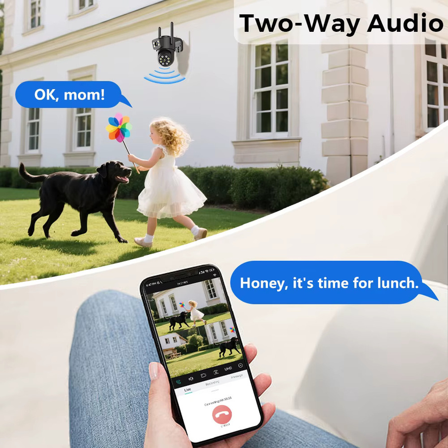 BESDER 8MP Wifi PTZ Outdoor Überwachungskamera mit Dual-Bildschirm, 4MP SicherheitscCTV IP Kamera mit menschlicher Erkennung und iCSee App, Schwarz - Bild 4