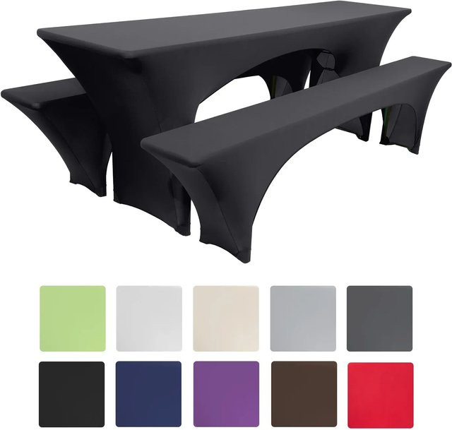 Beautissu Victoria Biertischhusse Schwarz 3-teilig für rechteckige Tische mit 70 cm Breite - Bild 1