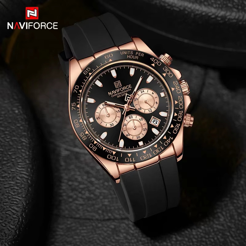 NAVIFORCE Armbanduhr, Chronograph, Quarz, Silikon, Schwarz, Herren - Bild 2
