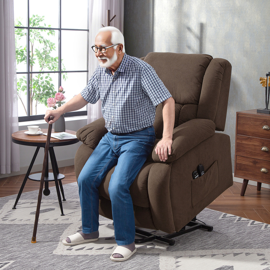 HOMCOM Elektrischer Aufstehsessel mit Heizung und Vibrationsmassage aus Velours in Braun mit Fußstütze, USB-Anschluss und Fernbedienung, Aosom - Bild 2