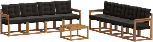 vidaXL Outdoor-Sofagarnitur 9-tlg. aus Akazienholz und Textilene in Natur und Schwarz mit Kissen und Tisch - Bild 1