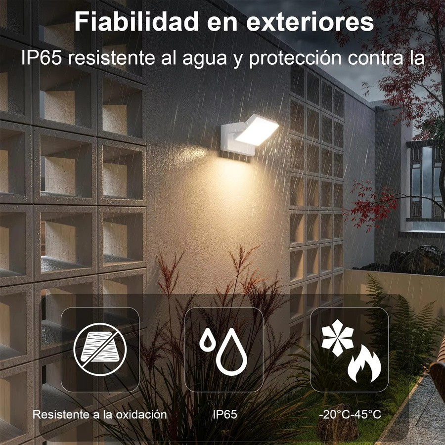 Klighten Außenlampe aus Aluminium und Metall mit 24W LED, IP65 wasserdicht, schwenkbares Panel, Farbe Weiß, warmweiß 3000K, modern für Garten und Terrasse - Bild 3