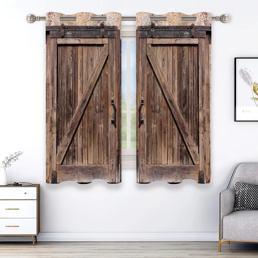 Yiran Furniture Verdunkelnde Vorhänge mit Holzmaserung im Retro-Design, thermoisolierend, 2 Stück, Farbe: Braun, Breite: 100 cm, Höhe: 130 cm - Bild 1