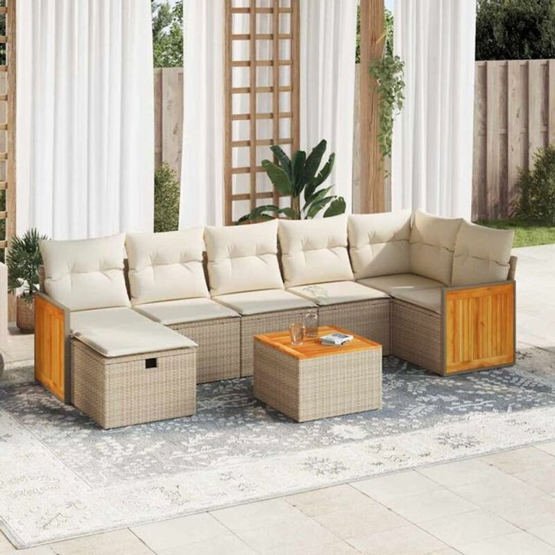 8-tlg. Garten-Sofagarnitur mit Kissen aus Polyrattan und Akazie in Beige von VIDAXL - Bild 1