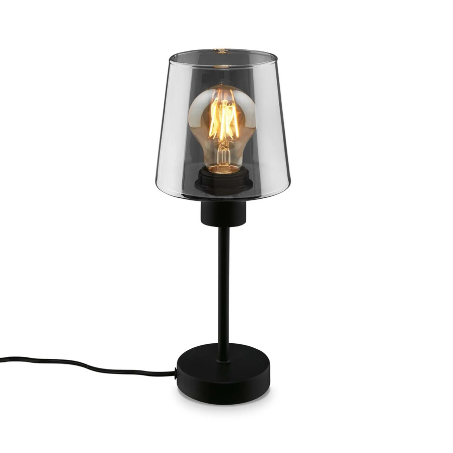 Brilo Tischleuchte Fumi Retro mit Rauchglas und Kabelschalter, Farbe: Schwarz/Transparent, H x B x T: 35,5 x 14,0 x 14,0 cm - Bild 2
