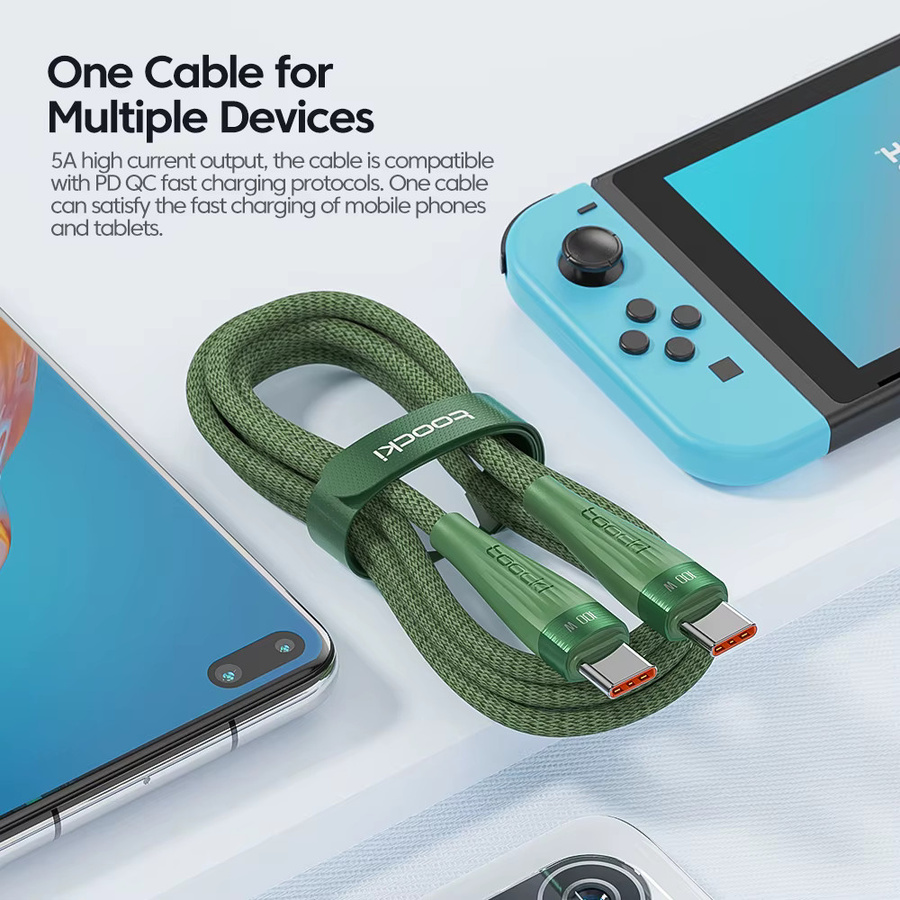 Toocki 100 W USB C auf USB C Kabel Set für PD Schnellladung, kompatibel mit iPhone 15, Samsung, OPPO, POCO und Realme, Schwarz/Grün - Bild 3