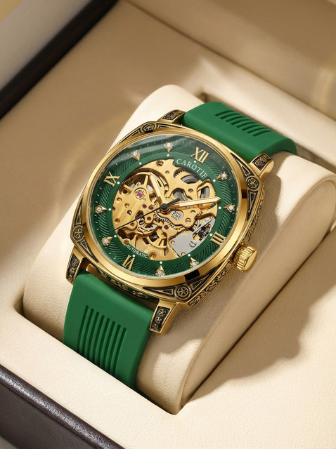 CAROTIF Armbanduhr Automatik, Gold-Grün, Silikon, Herren - Bild 1