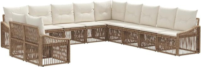 vidaXL Gartensofa-Set 11-teilig in U-Form, Beige, Poly-Rattan mit pulverbeschichtetem Stahlgestell und wetterfesten Kissen - Bild 1