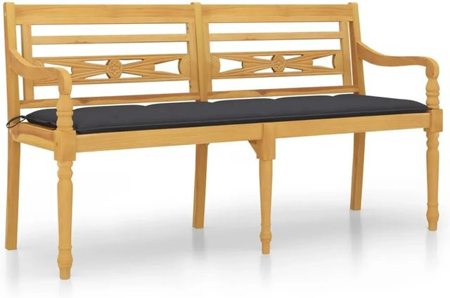 vidaXL Batavia Gartenbank aus Teakholz mit anthrazitfarbenen Kissen, braun, Breite: 150 cm, Höhe: 84 cm, Tiefe: 51,5 cm - Bild 1