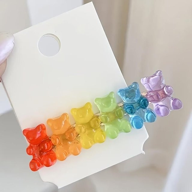 Haarspange Gummibärchen, Mehrfarbige Kunststoff Krokodilklemmen, Damen - Bild 1