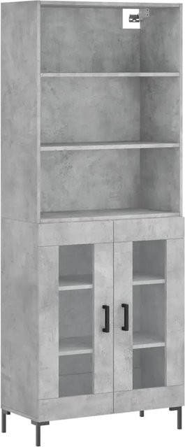 vidaXL Highboard Betongrau mit Glastüren aus Holzwerkstoff, Metall und Glas, B/T/H: 69,5 x 34,0 x 180,0 cm - Bild 1