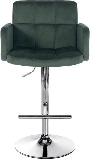 DELUKE 2er Set Barhocker SUTUN aus Samt in Dunkelgrün mit silbernem Gestell, höhenverstellbar, drehbar und mit Lehne, B/T/H: 60 x 56 x 93 cm - Bild 1