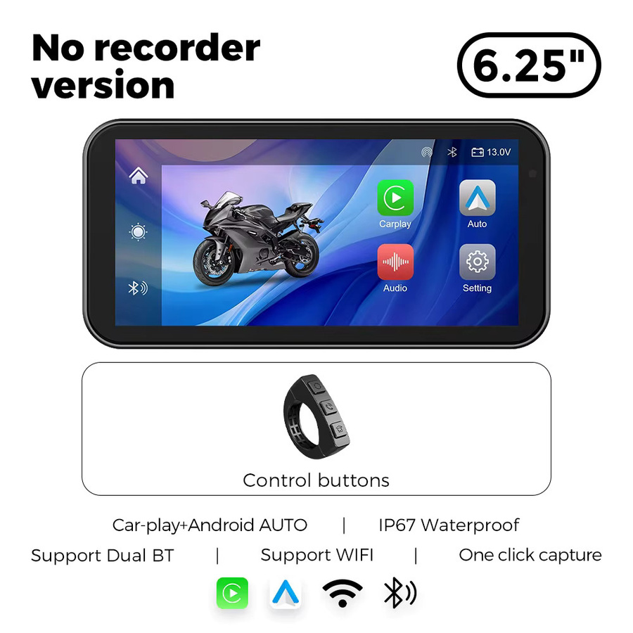 TomoStrong Tragbares 6,25 Zoll Motorrad GPS Navigationssystem mit IP67 Wasserdichtigkeit, Wireless CarPlay und Android Auto, DVR Stick Recorder mit Wi-Fi, Schwarz - Bild 6