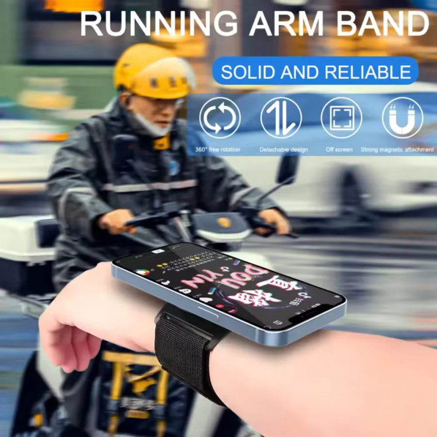 Maerknon Magnetischer Telefonhalter mit Armband und Handschlaufe für Sport und Outdoor, Schwarz - Bild 4