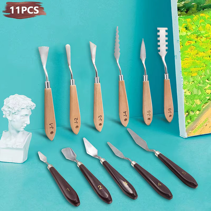 11-teiliges Malermesser-Set aus Edelstahl in Silber zum Mischen und Schaben für Öl-, Leinwand- und Acrylmalerei - Bild 2